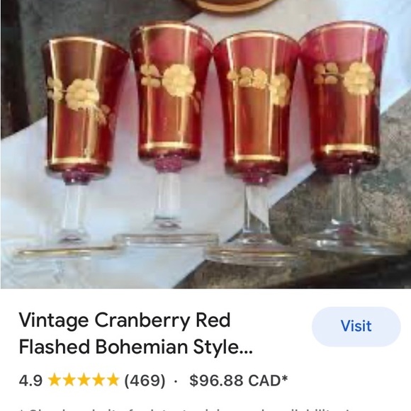 Cranberry Bohemian Czech Shot Glasses with Gold Etching. - Picture 6 of 6